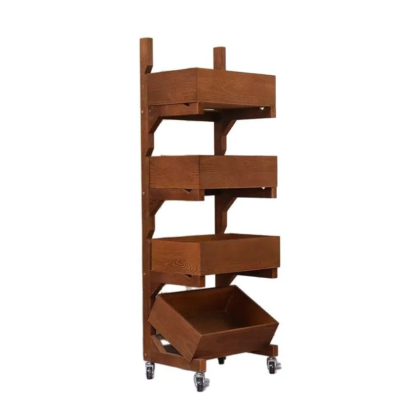 

Four-layer all-solid wood, multi-layer floor-to-ceiling wooden storage, three-layer living room kitchen vegetable snack display