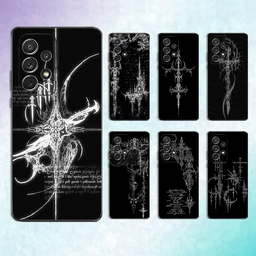 

Gothic Cyber Sigil Cross Phone Case For Samsung S25,S24,S23,S22,S21,S20,S10,Ultra,Plus,Lite,FE,Soft Silicone Black Cover