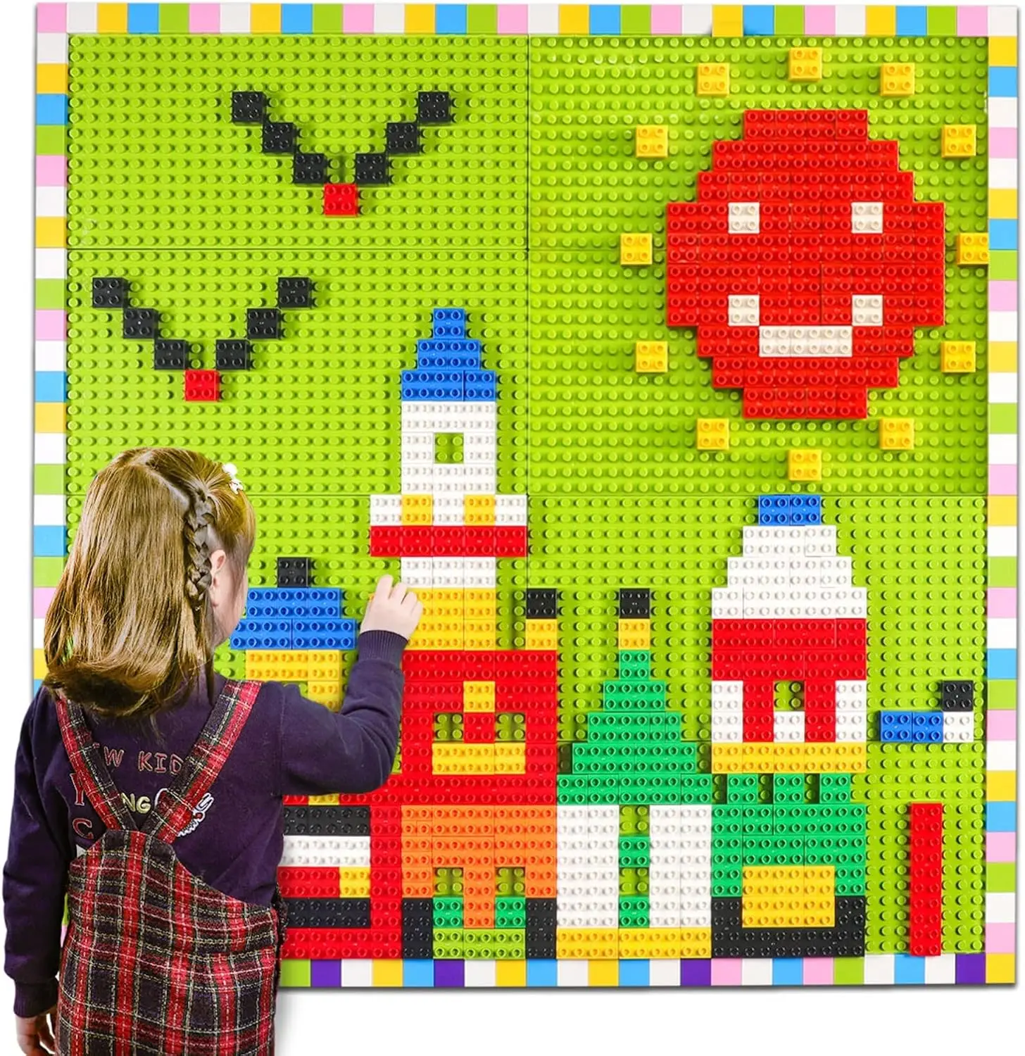 

Build On Wall or Table - Customize Building Block Wall, 8 Pack (10" x 20") Self Adhesive Building Base Plate, 440 Pcs Compatible