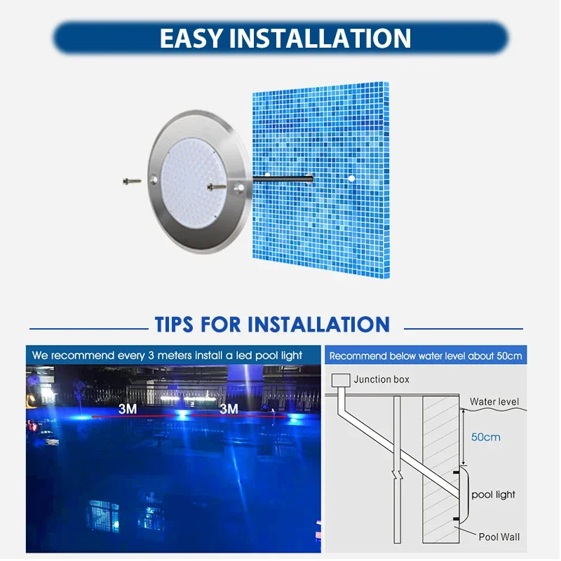 HOTOOK Smart IP68 RGB 12V LED Swimming Pool Light Stainless Steel Underwater Light RGBW Compatible Alexa Wi-Fi Remote Ponds