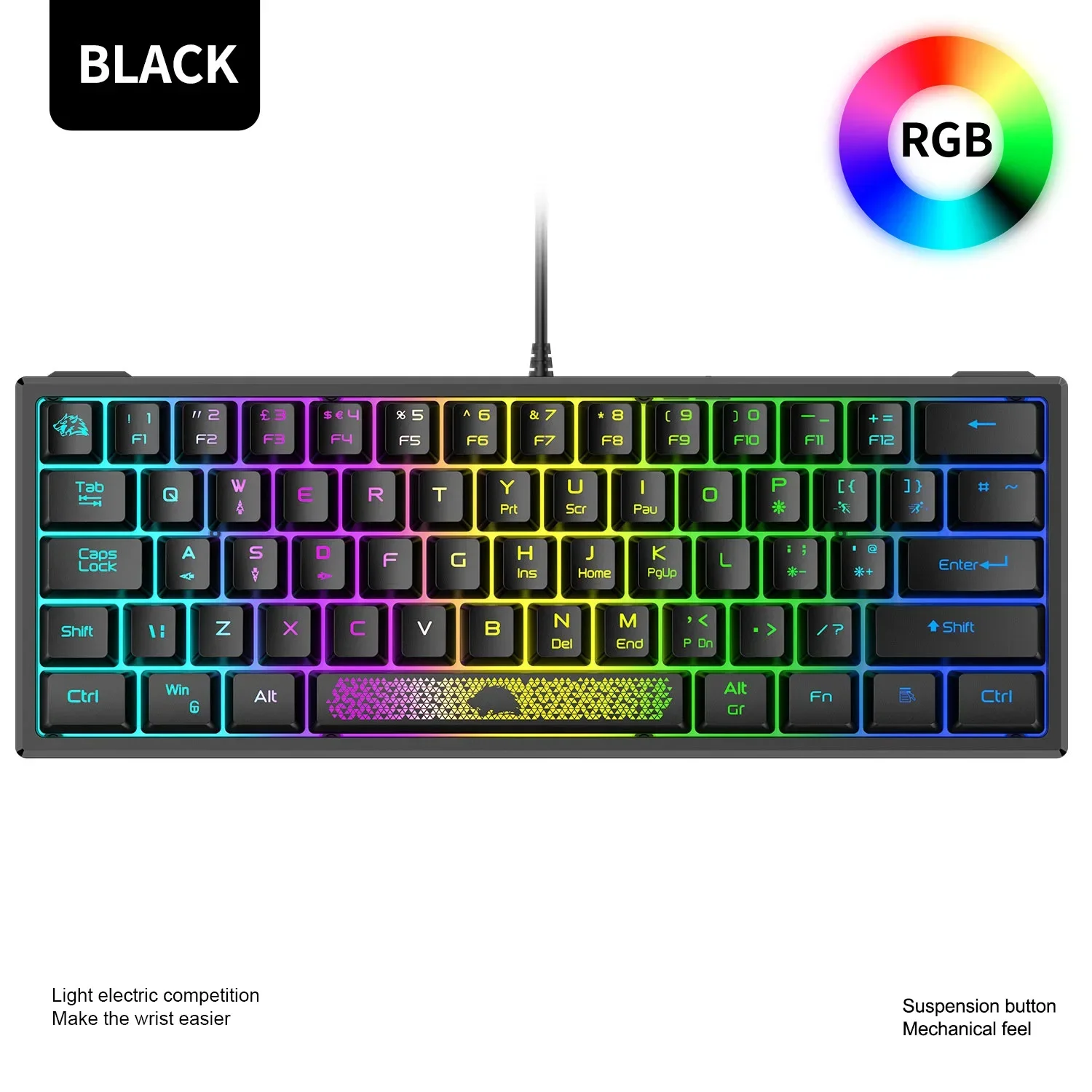 K61RGB Gaming Keyboard RGB Lighting Mini Keyboard Percent 60 Gaming Notebook Keyboard