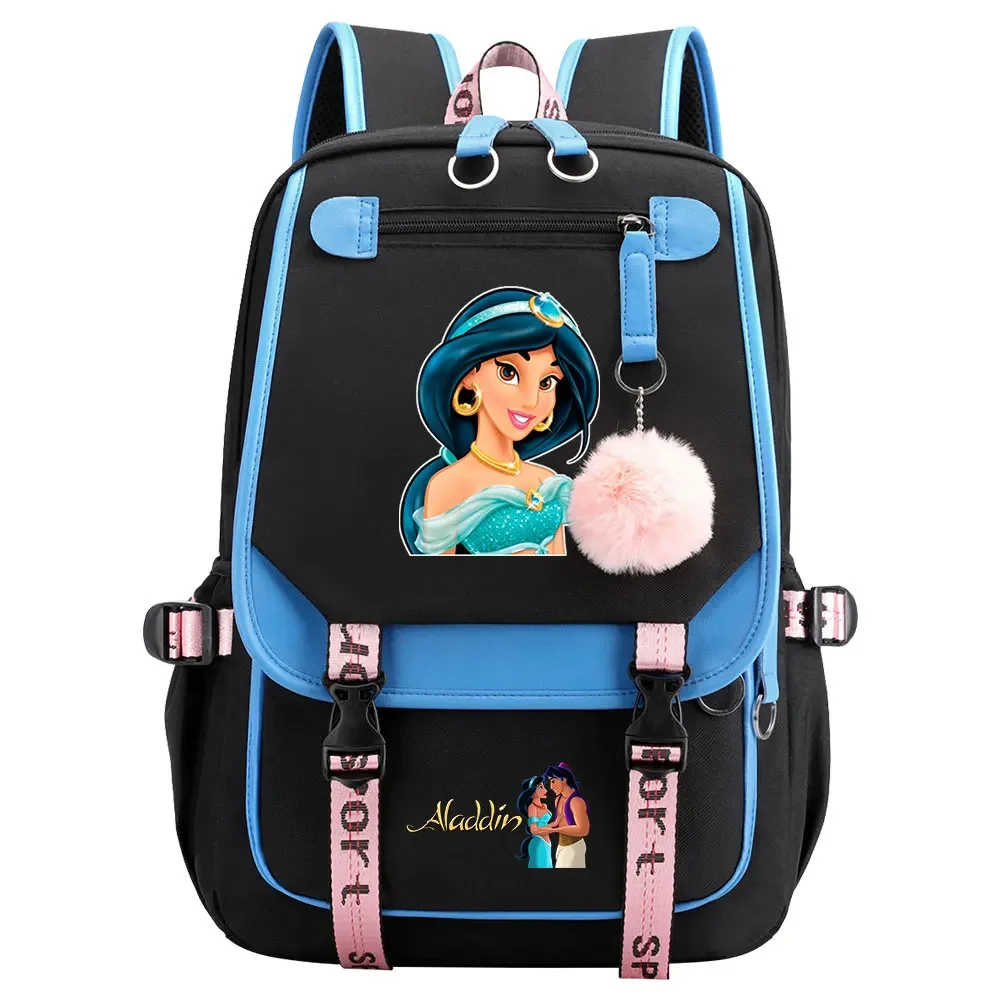 Teenagers Laptop Travel Student Backpack USB Women Bagpack  Jasmine princess Aladdin Boys Girls Kids School Book Bags