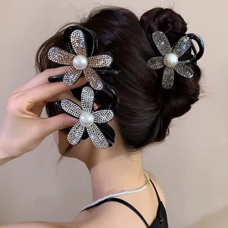 Nowe koreańskie spinki do włosów z kryształkami Eleganckie czarne kraby do włosów dla pań Nakrycia głowy Akcesoria do włosów Spinki do włosów w kucyk