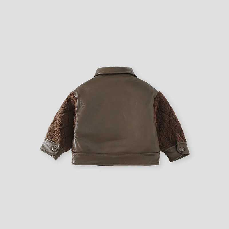 Boys Outerwear Children Clothing Fashionable Plus Plush Thick Leather Jacket Baby Jacket Winter Coats for Boy Ropa De Niña 2025