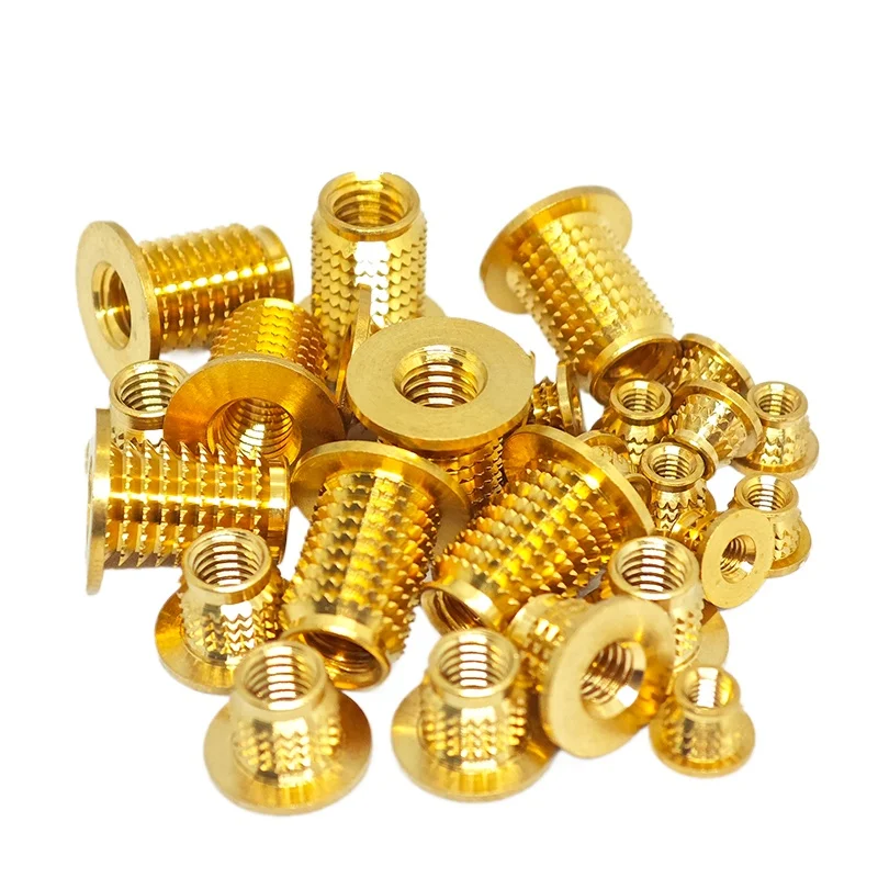 Brass Knurled Threaded Inserts Nutserts M3 M4 M5 M6 Cold Press Copper Flange Nuts Anti-Pullout for Plastic Wood Copper Fasteners