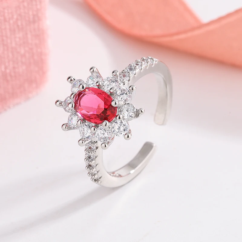 

Модное обручальное кольцо с четырьмя когтями и цирконием и рубином для женщин, посеребренное 925, вечерние свадебные украшения, обещание Gif