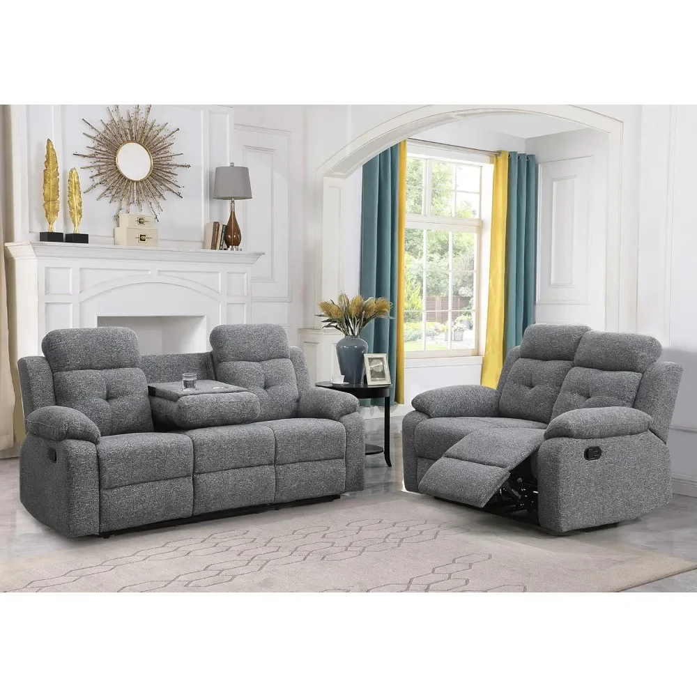 

Breathable-Chenille-Fabric-Reclining-Sofa-and-Loveseat-Set, Double-Recliner-for-Living-Room, Manual-Reclining-Sofa,Soft/Drop