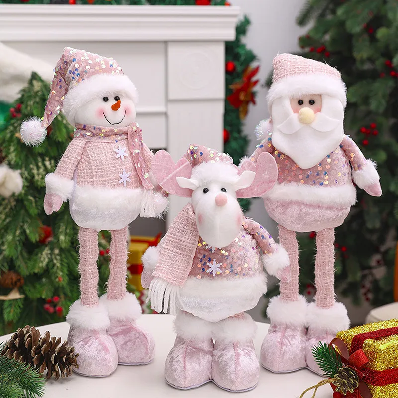 Christmas Decorations Pink Old Man Snowman Elk Telescopic Figure Window Bedroom Display Christmas Gifts NEW YEAR