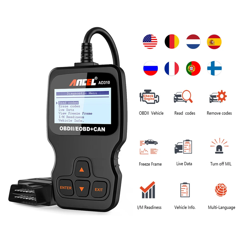 Car Full OBD2 Diagnostic Tools For Ancel AD310 OBDII Automotive Professional VIN Code Reader Scanner Check Engine Multilanguage