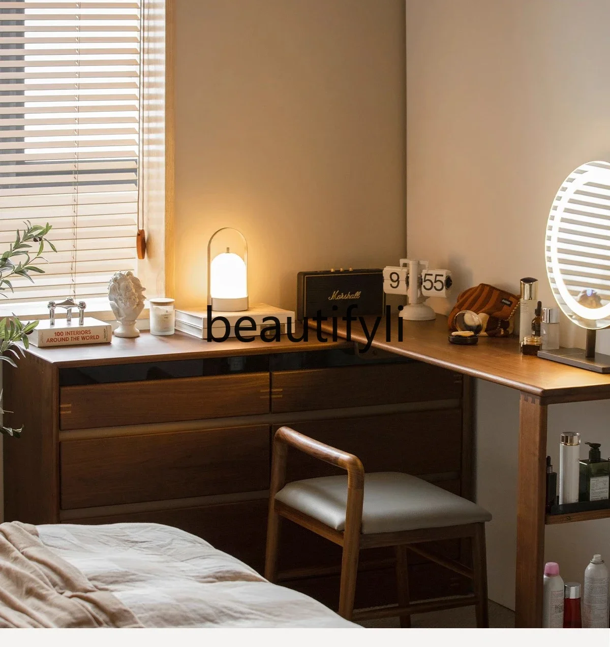 

Solid wood dresser, chest, integrated cosmetic table, bedroom removable black walnut bedside storage cabinet6239