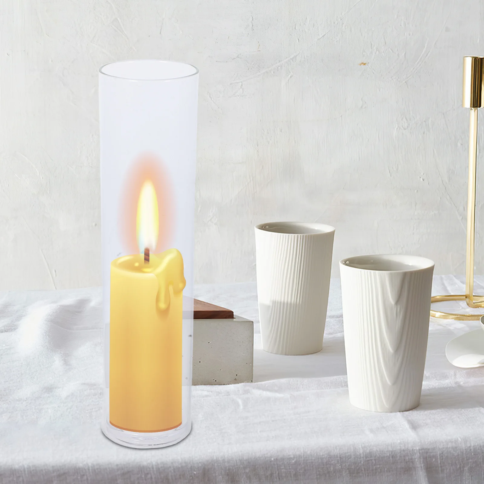 1Set Clear Glass Holder Cylindrical Windproof Tube Tall Candlestick Base Party Wedding Birthday Home Decor