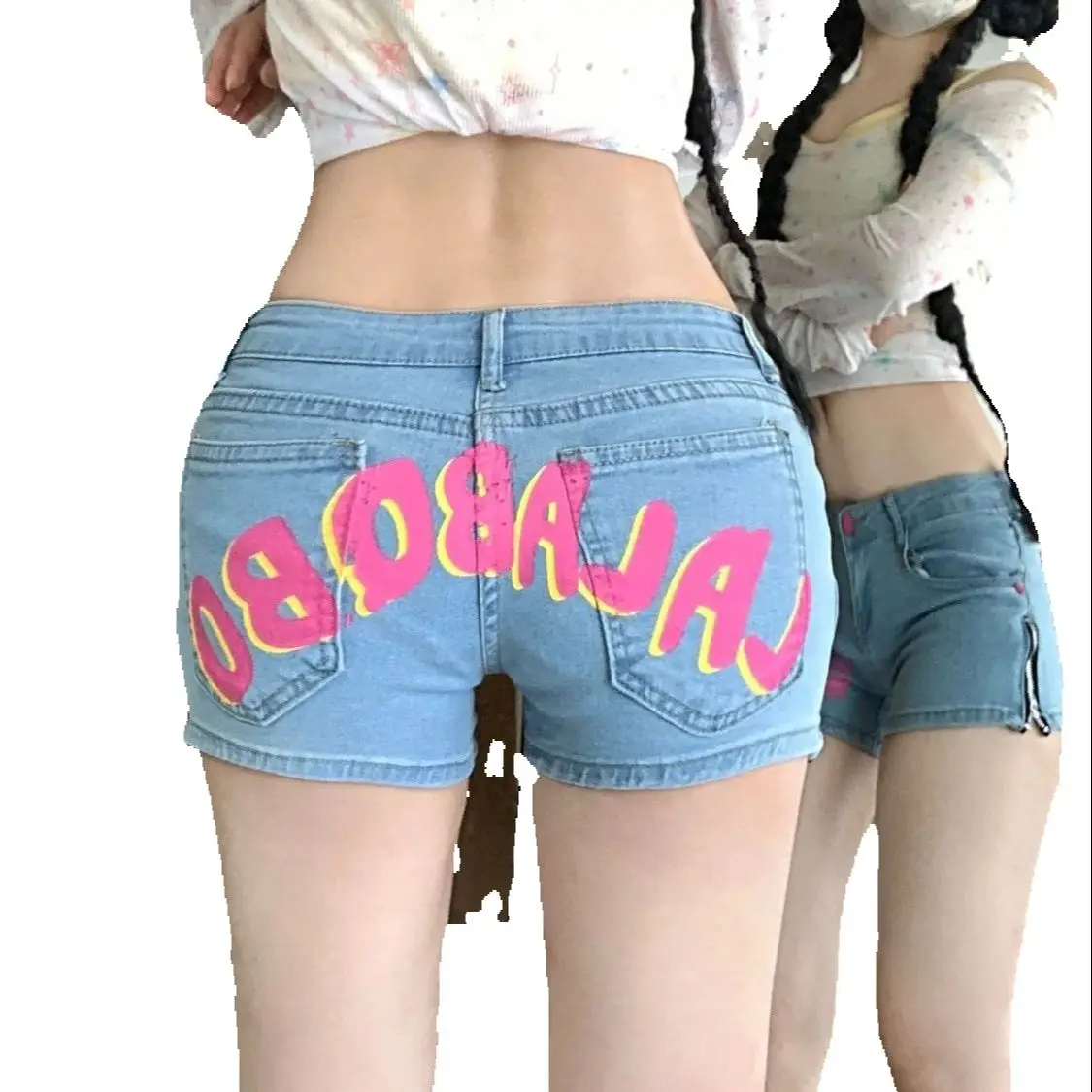 American Style Print Low-Waisted Slit Denim Shorts For Women In Autumn And Summer New Slim Fit And Slim Hip Hot Pants