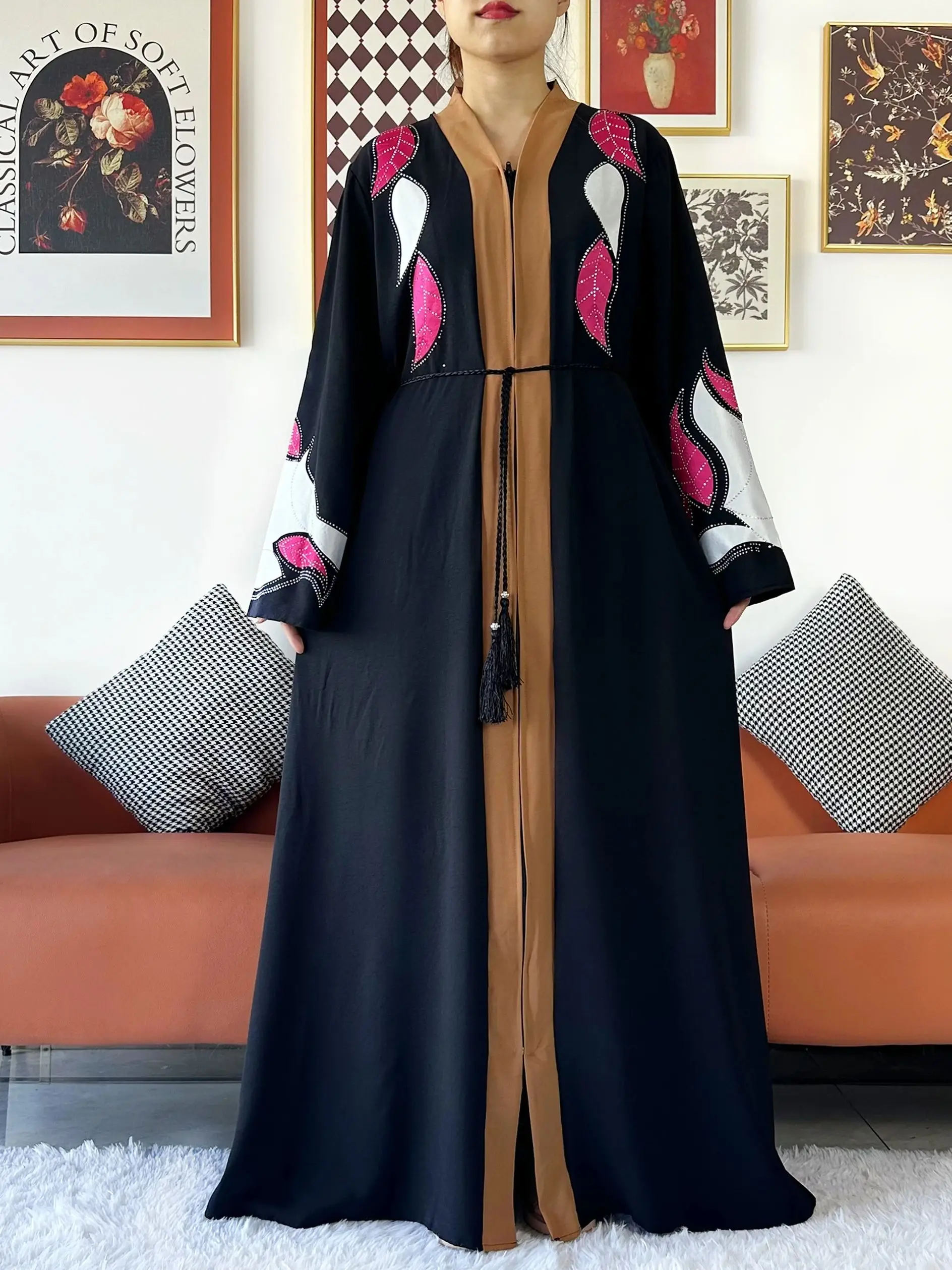 High Grade Fabric Women Party Dress Chiffon Open Abaya Muslim Women Dress Islamic Clothing Cardigan Abaya Women Muslim Dress