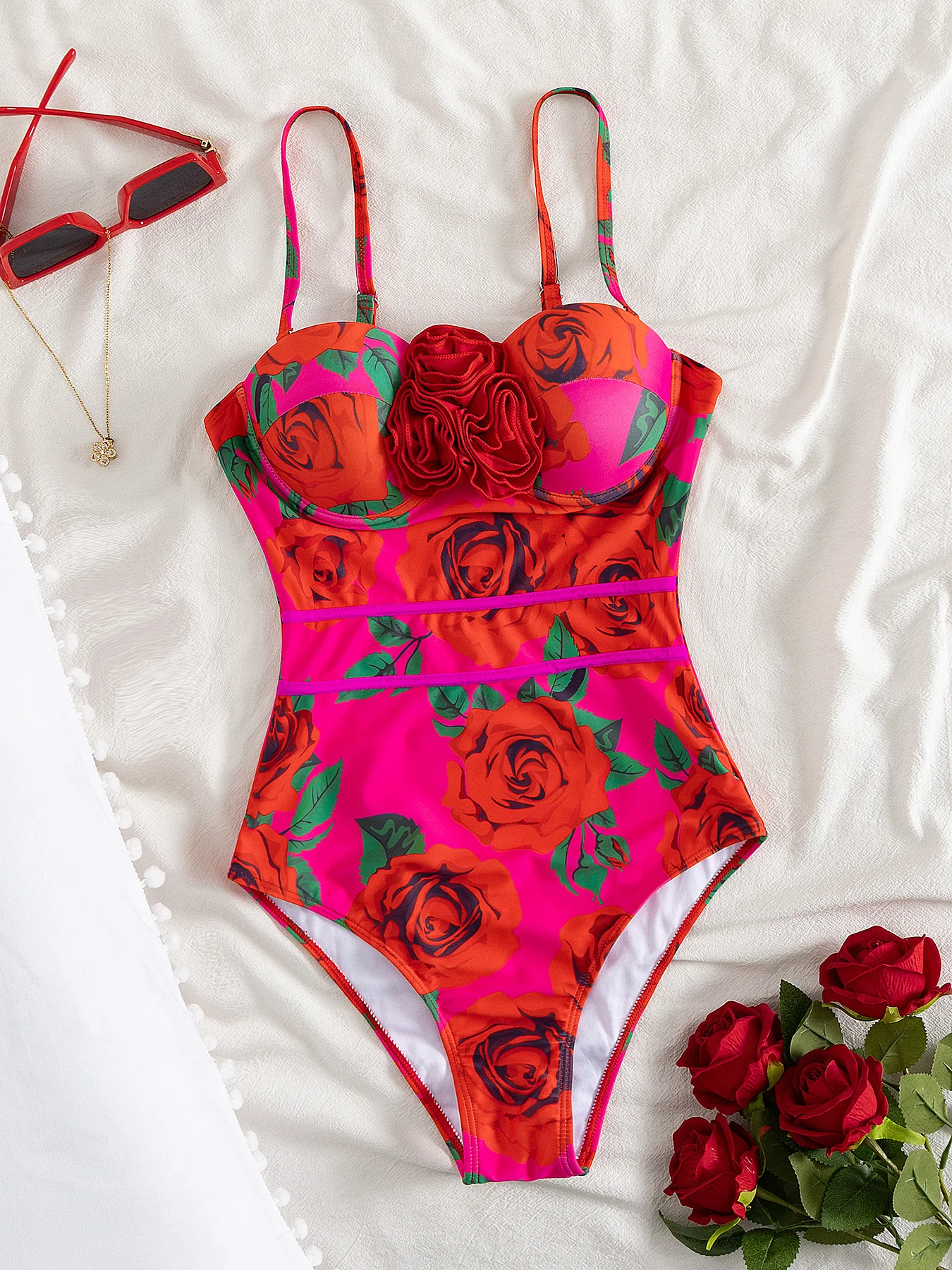 

Fashion Flower Printed Women One Piece Swimsuit Bathing Suit Sexy Lady Sliming Bodysuit Female Vacation Swimwear Beachwear