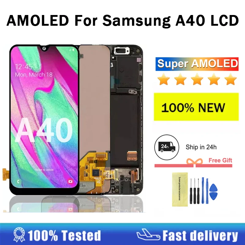 Super AMOLED For Samsung A40 LCD Display Touch Screen Digitizer Assembly Repair Parts  A405F SM-A405FN/DS With Frame LCD