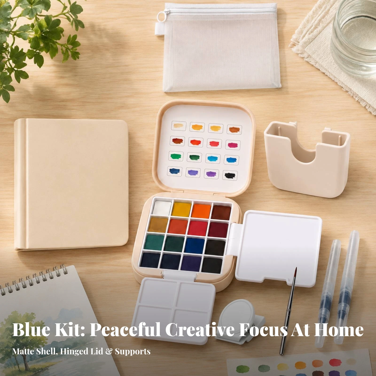 Mini Watercolor Paint Set Compact Watercolor Paint Set with Water Brush Pens Lightweight Allall-in-One for Artists, Sketching