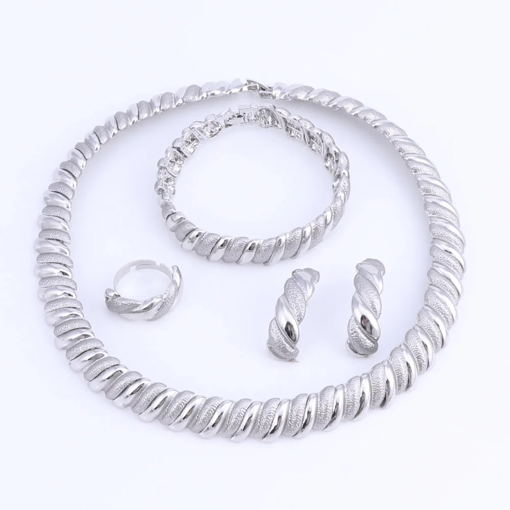 Silver Color Jewelry Sets African Nigeria Beads Dubai Jewellery Set Women Wedding Bridal Turkish Choker Costume Jewelry Set