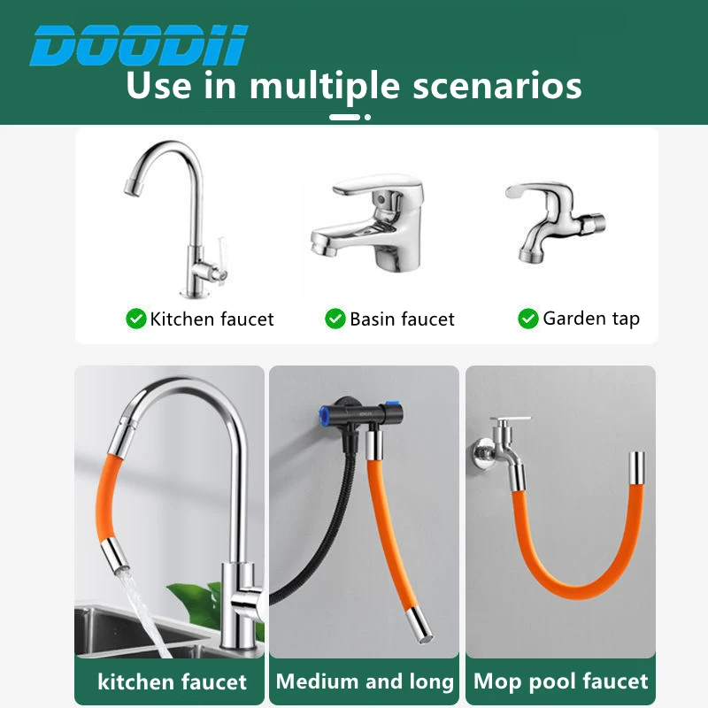 DODI High Quality Faucet Extension Extender Bathroom 360°Rotation Adjust Free Bending Faucet Splash-proof Universal Extension