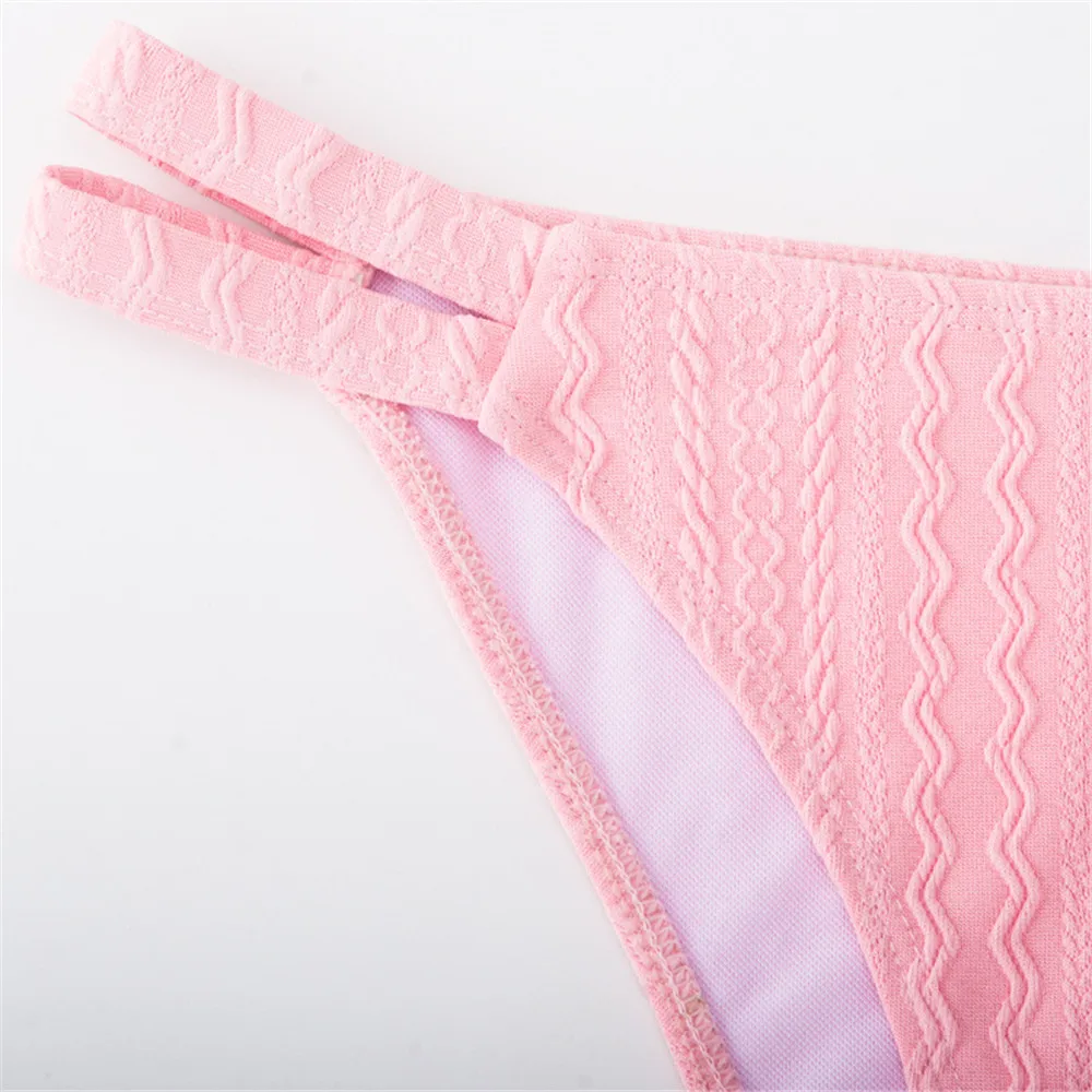 Pink Texture Bandeau Bikini Set Damen Push Up Swimwear Bandage Sexy Swimsuit Women 2025 Beach Bathing Suit Swimming Wear Bikinis