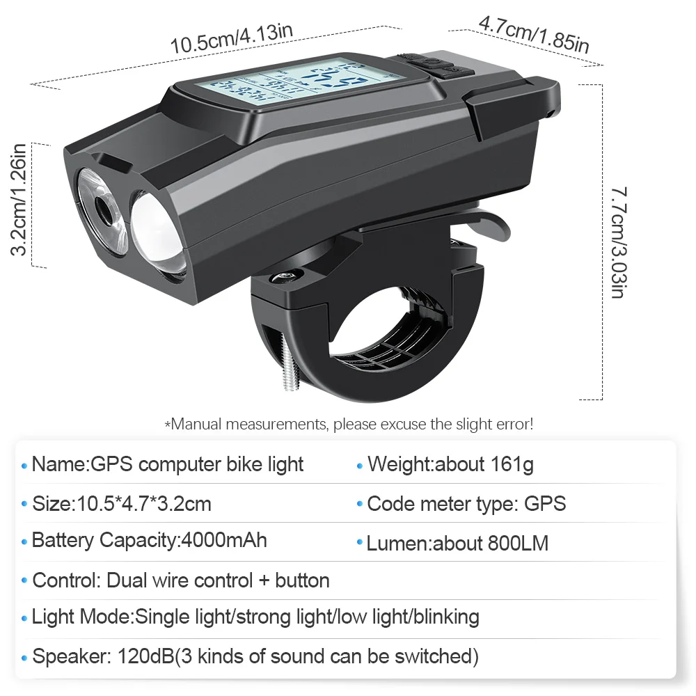 Bike Headlight GPS Speedometer Horn 3 in 1 Multifunctional Rechargeable Bicycle Front Lamp Cycling Computer MTB Bike Accessories