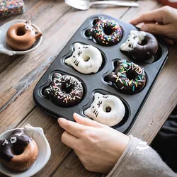 6cup Donut Cartoon Bear Baking Tools with Chocolate Cake Baking Tray, Non-Stick Cake Pan Madeleine Mold, Mini Donut Muffin Pan