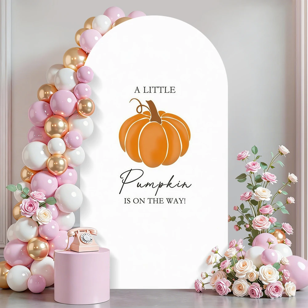 A Little Pumpkin Is On The Way Arch Backdrop Cover Pumpkin Pattern Baby Shower Kids Birthday Photo Studio Prop Background Custom