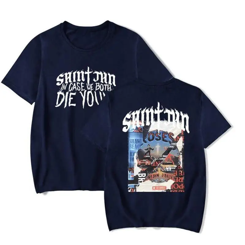 Футболка SAINt JHN Rap Merch для мужчин и женщин с коротким рукавом, темно-синего цвета
