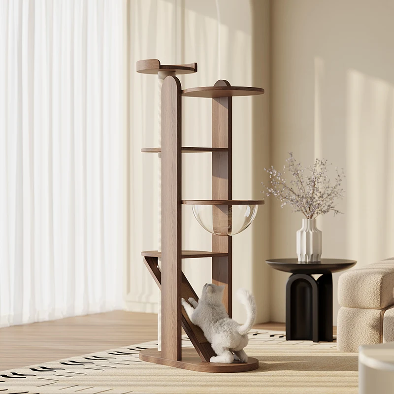 Solid wood cat climbing frame cat tree integrated jumping platform space capsule cat scratching column small apartment