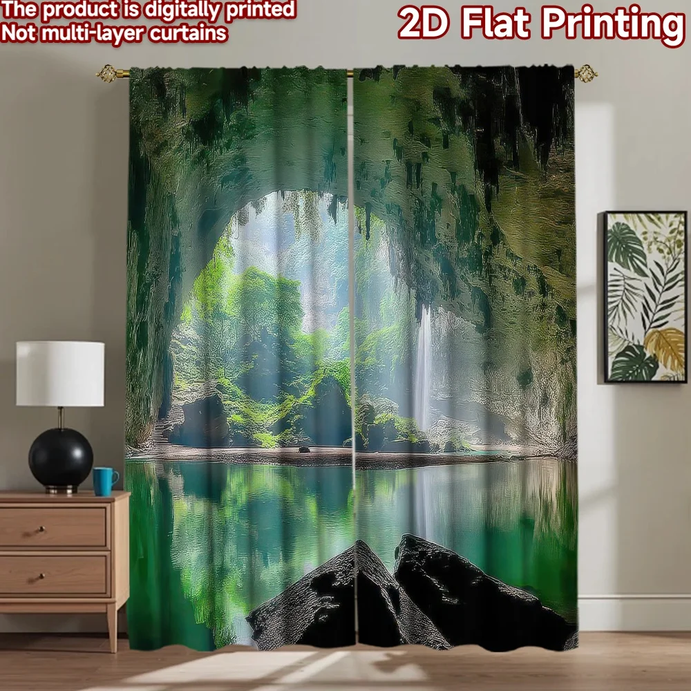 

1pc 2D flat Photography Backdrop Tapestry Cave View with Waterfall 100% Polyester Festive Backdrops Perfect for Suitable for