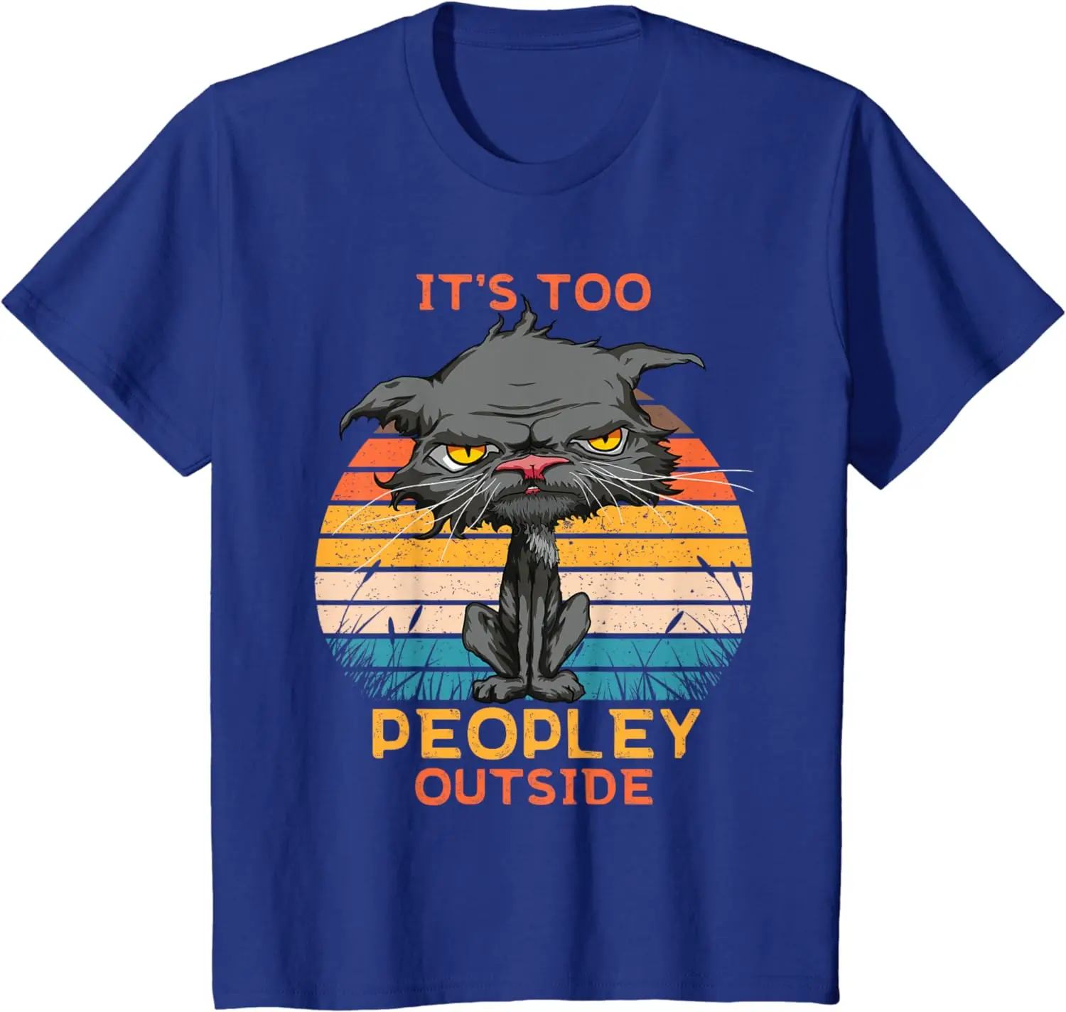 It's Too Peopley Outside Bored Cat Funny Introvert Gray Cat T-Shirt