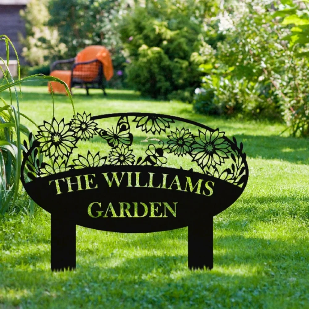 

Custom Flower Sign with Stakes Personalized Garden Decor Housewarming Gift Large Art l Wall christmas decor