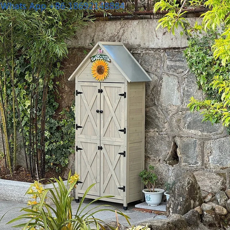 Outdoor Solid Wood Courtyard Garden Debris Storage Wooden Box Waterproof Sunscreen Multi-functional Storage Cabinet