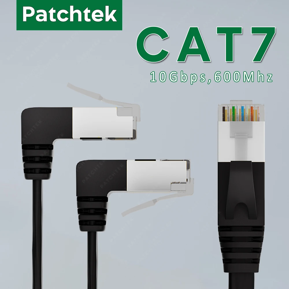 Patchtek Cat7 90 stopni Płaski kąt SSTP Kabel Ethernet rj45 90 stopni Lan Up Down Patch Cord Lan 180 stopni do PC PS4 Router
