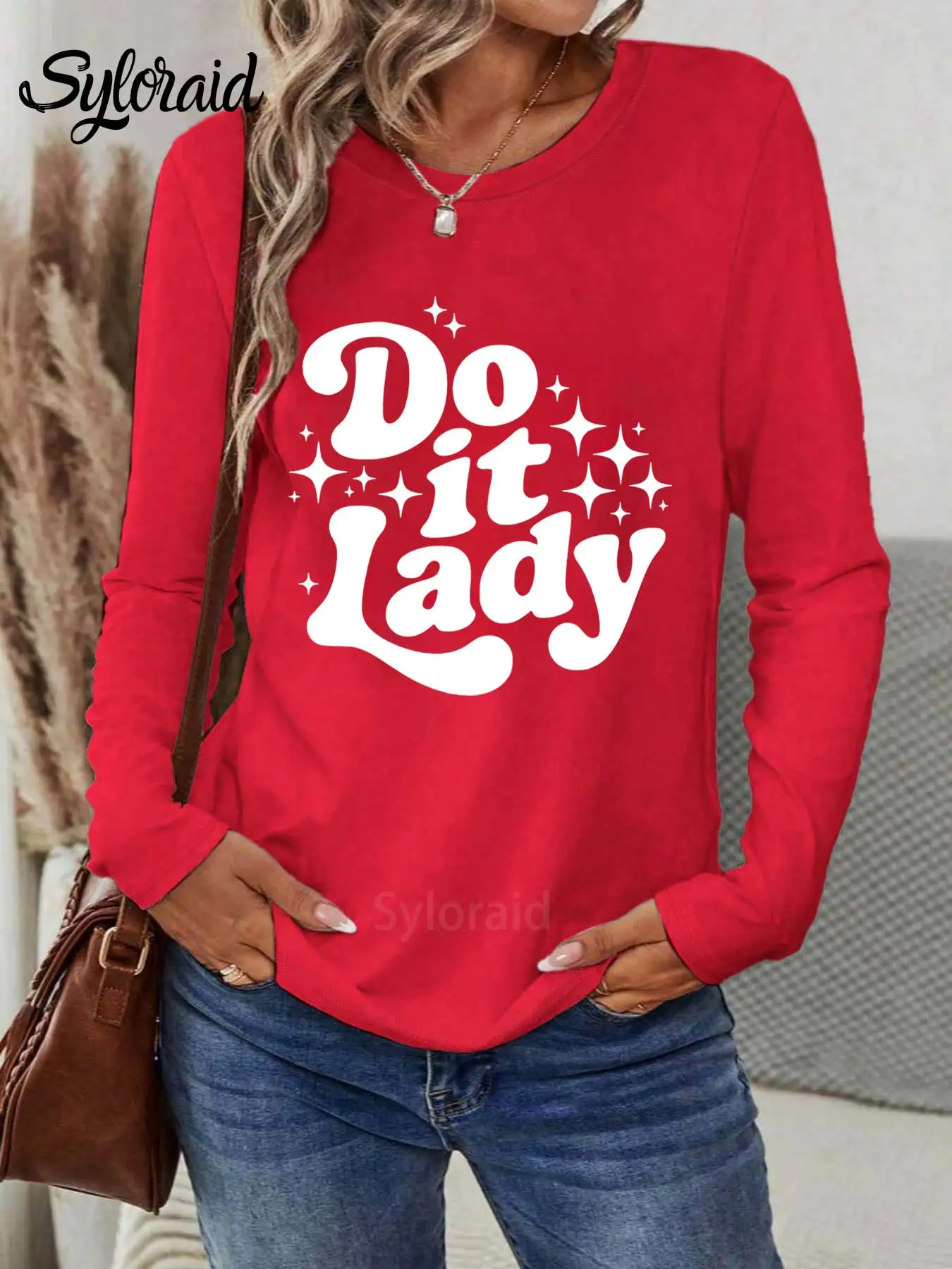 تي شيرت نسائي طويل الأكمام Do It Lady تي شيرت مضحك الفكاهة ميمي قميص موضة رقبة مستديرة كاجوال #3