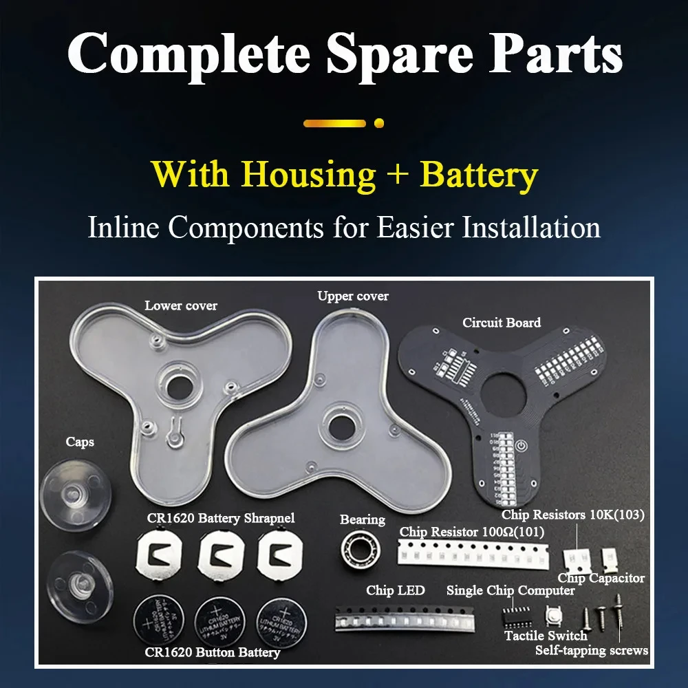 Diy fidget topo kit giros de ponta do dedo com led fabricação de solda aprendizagem kit eletrônico diy