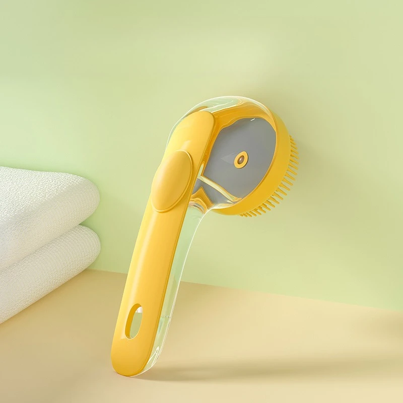 2025年新型 2-in-1 犬用バスブラシ（シャンプーディスペンサー内蔵）、ワンクリックで泡立ち、ペット用洗浄＆マッサージグルーミングツール（犬猫用）