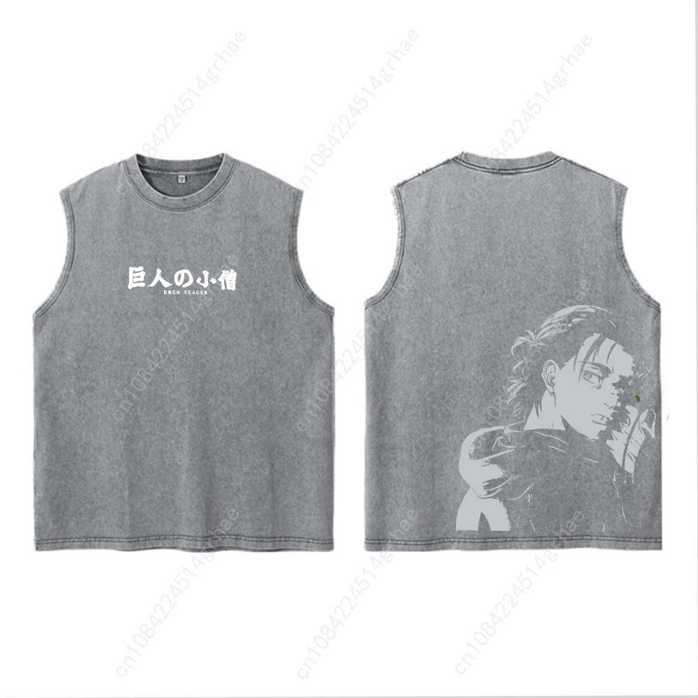 เสื้อกล้ามผู้ชายลายอนิเมะ Attack On Titan สไตล์วินเทจ ผ้าฝ้าย ซักแล้ว ทรงหลวม ใส่เล่นกีฬา ออกกำลังกาย ฟิตเนส