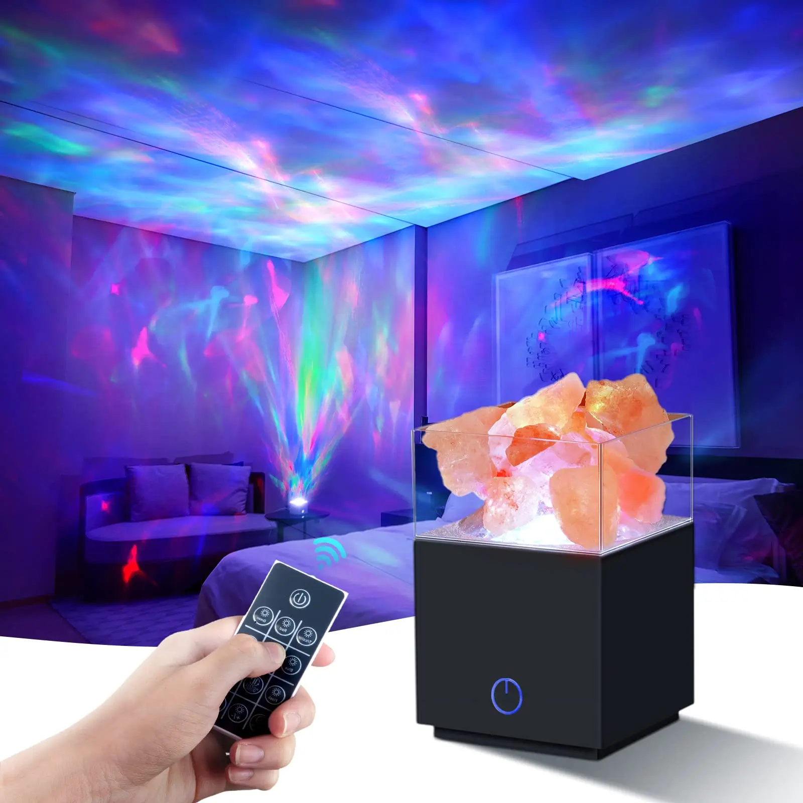 Galaxy Projector Salt Lamp Night Light 2 in 1 With Natural Himalayan Crystal LED Ceiling Sleep Remote & Timing Gift For Kis Room