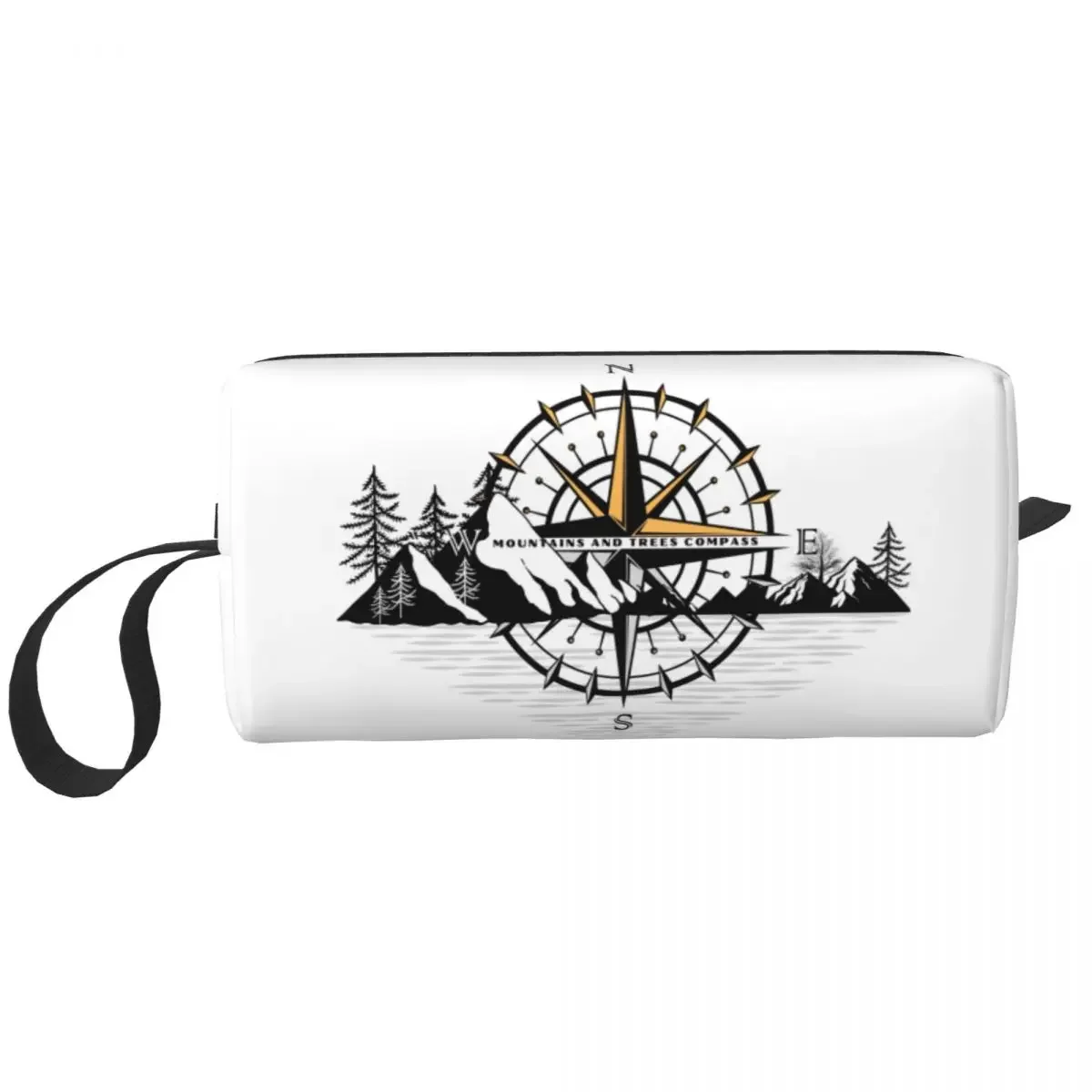 Custom Mountains And Trees Compass Toiletry Bag Women Makeup Cosmetic Organizer Ladies Beauty Storage Dopp Kit Case