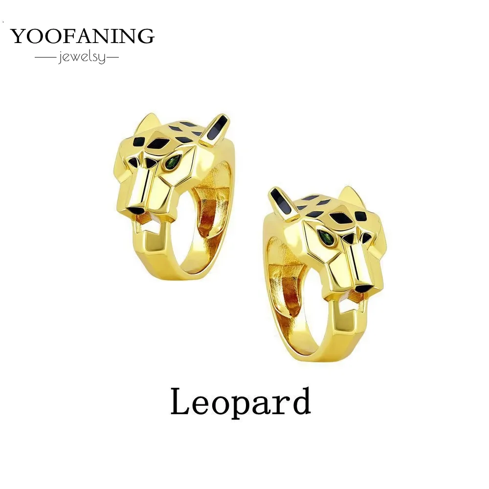 FOOANING24K cincin desain hewan motif macan tutul unik cincin pria dan wanita modis ukuran 6/7/8 mewah pesta perhiasan