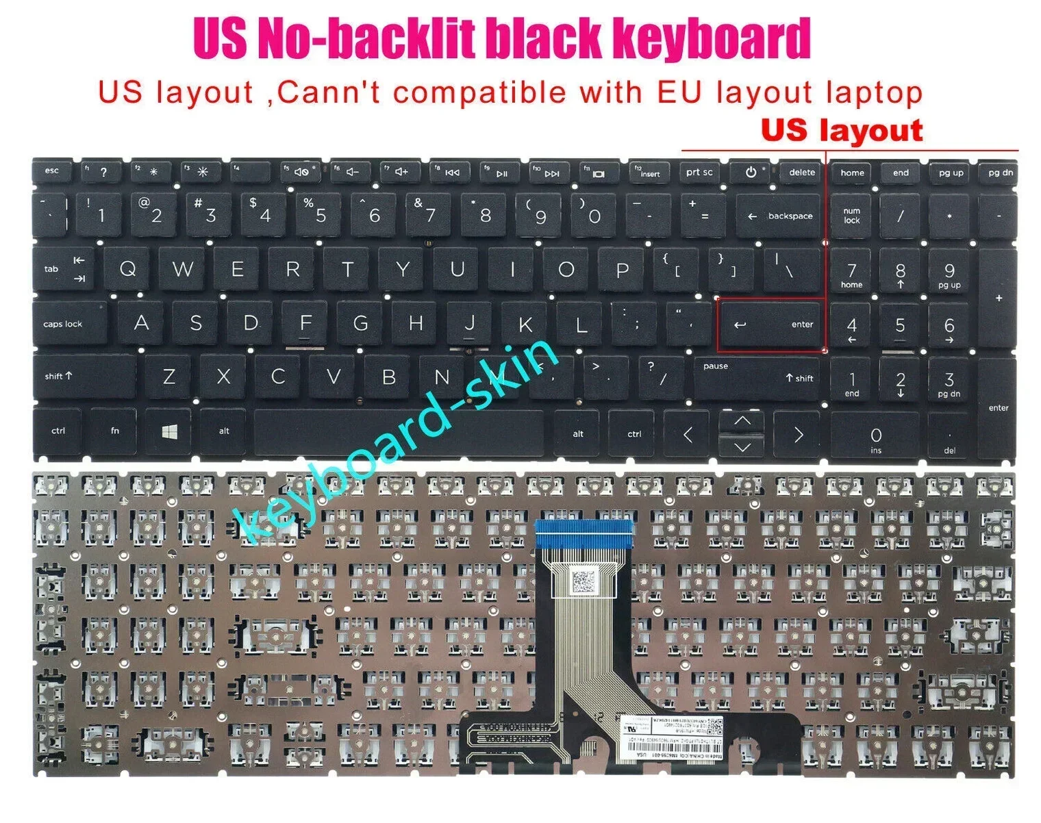 New US black without-backlit keyboard For HP x360 Convertible 15-ER**** laptop