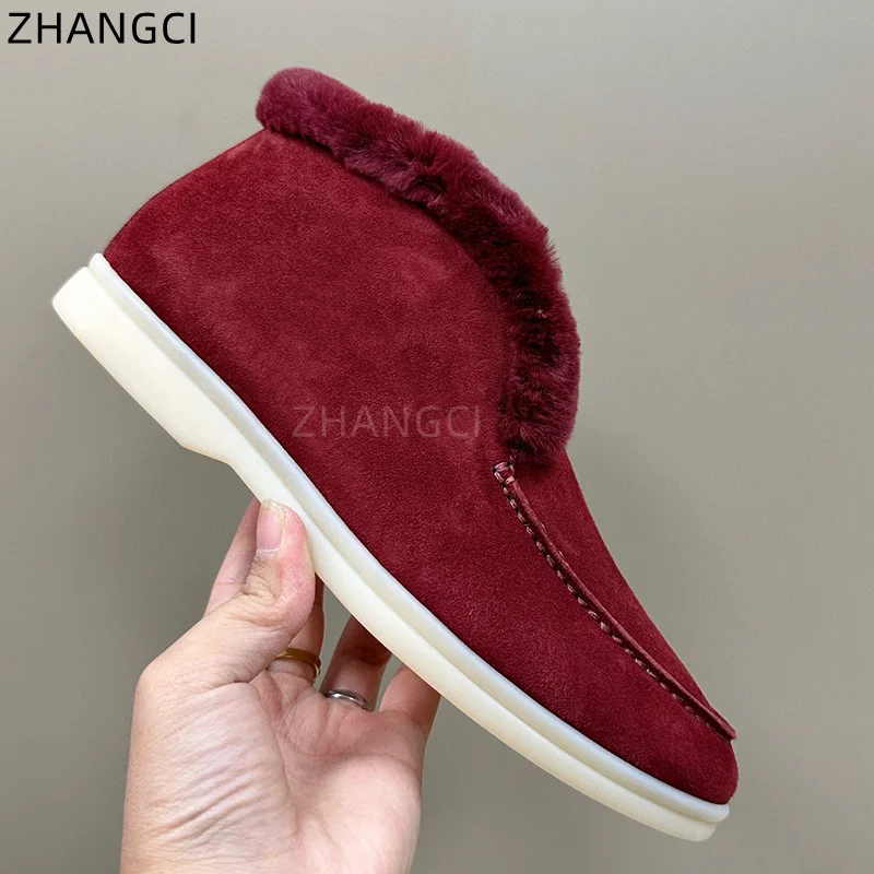 2024 high quality Luxury Designer Genuine Leather Winter Shoes Men\'s and Women\'s Warm Snow Boots Round Toe Flat Casual