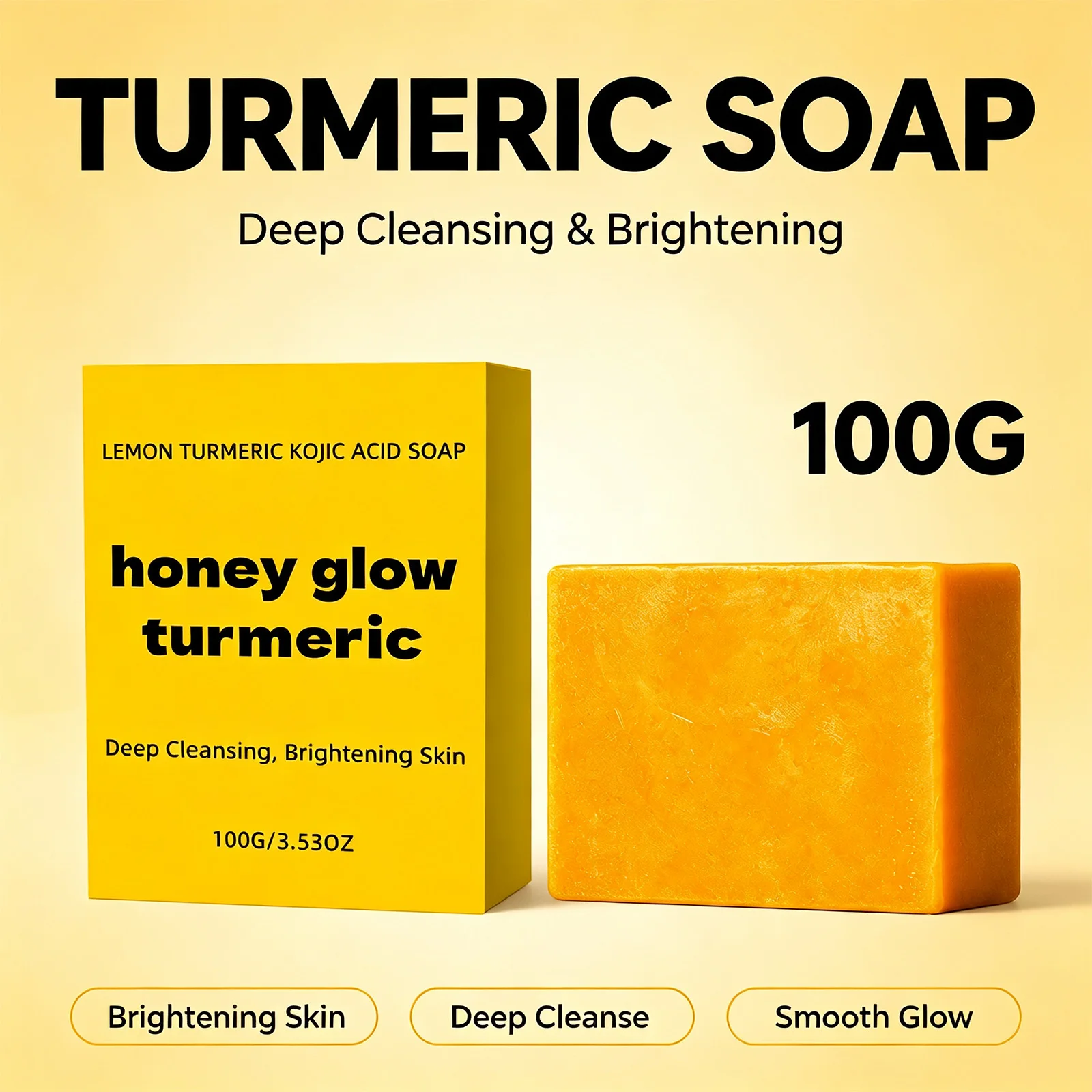 Turmeric Kojic Acid Soap Bar Gentle Cleansing Rich Foam Face Body Wash Refresh Soothe Brighten Skin Gentle daily Care 100g