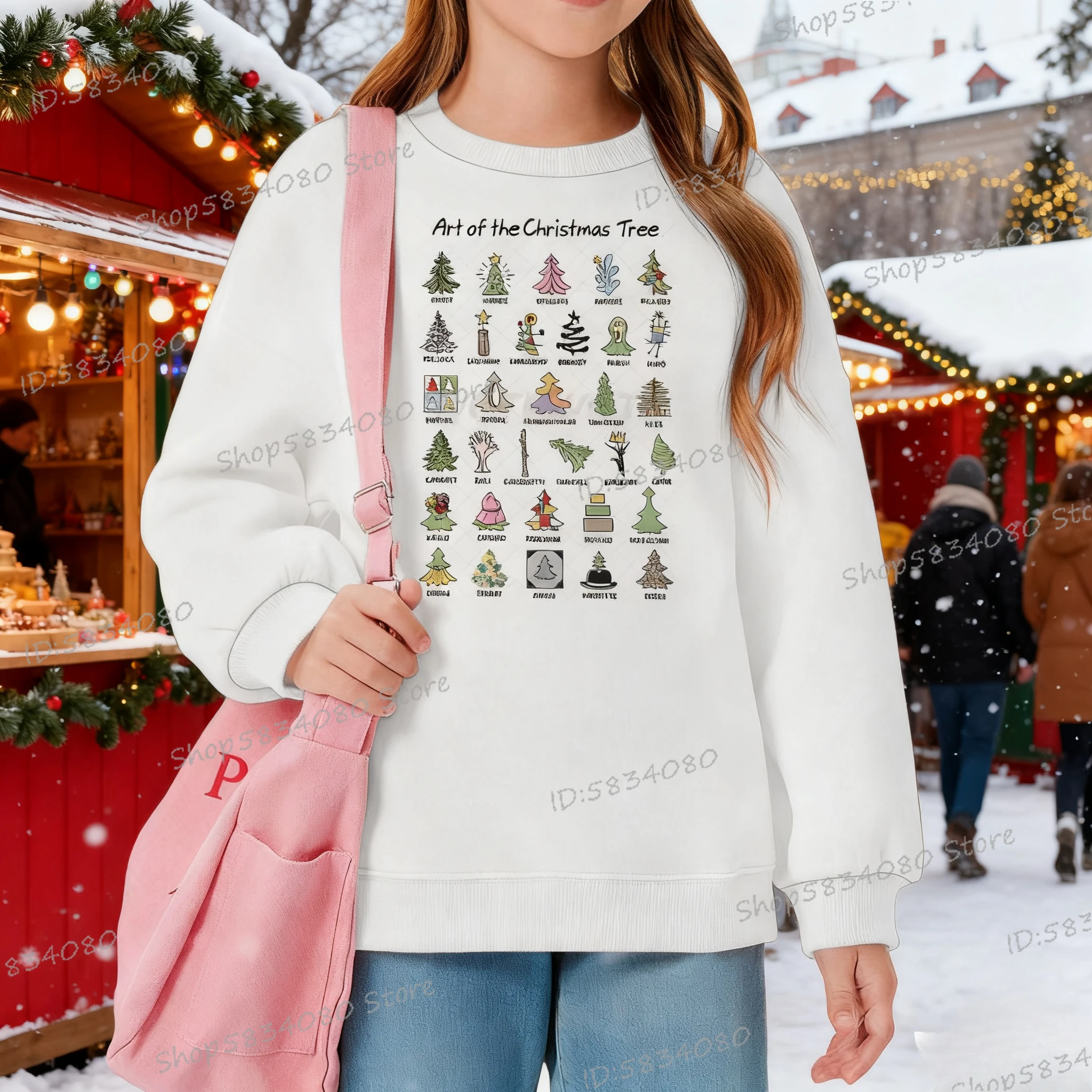 

"Art of The Christmas Tree" Print Sweatshirts Boys Girls Autumn and Winter New Style Streetwear Children's Cartoon Xmas Pullover