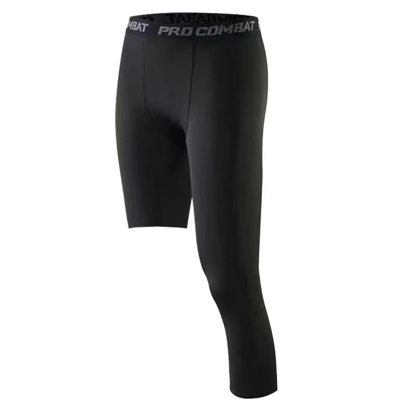 Heren Basislaag Oefenbroek Compressie Strakke Sport Cropped Een Been Legging Basketbal Voetbal Yoga Fitness Broek