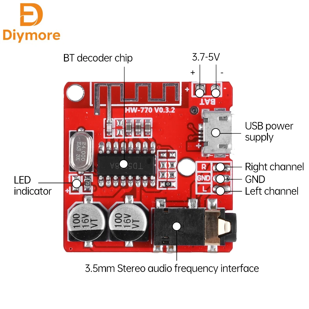 1PC 3.7-5V 3W MP3 B…