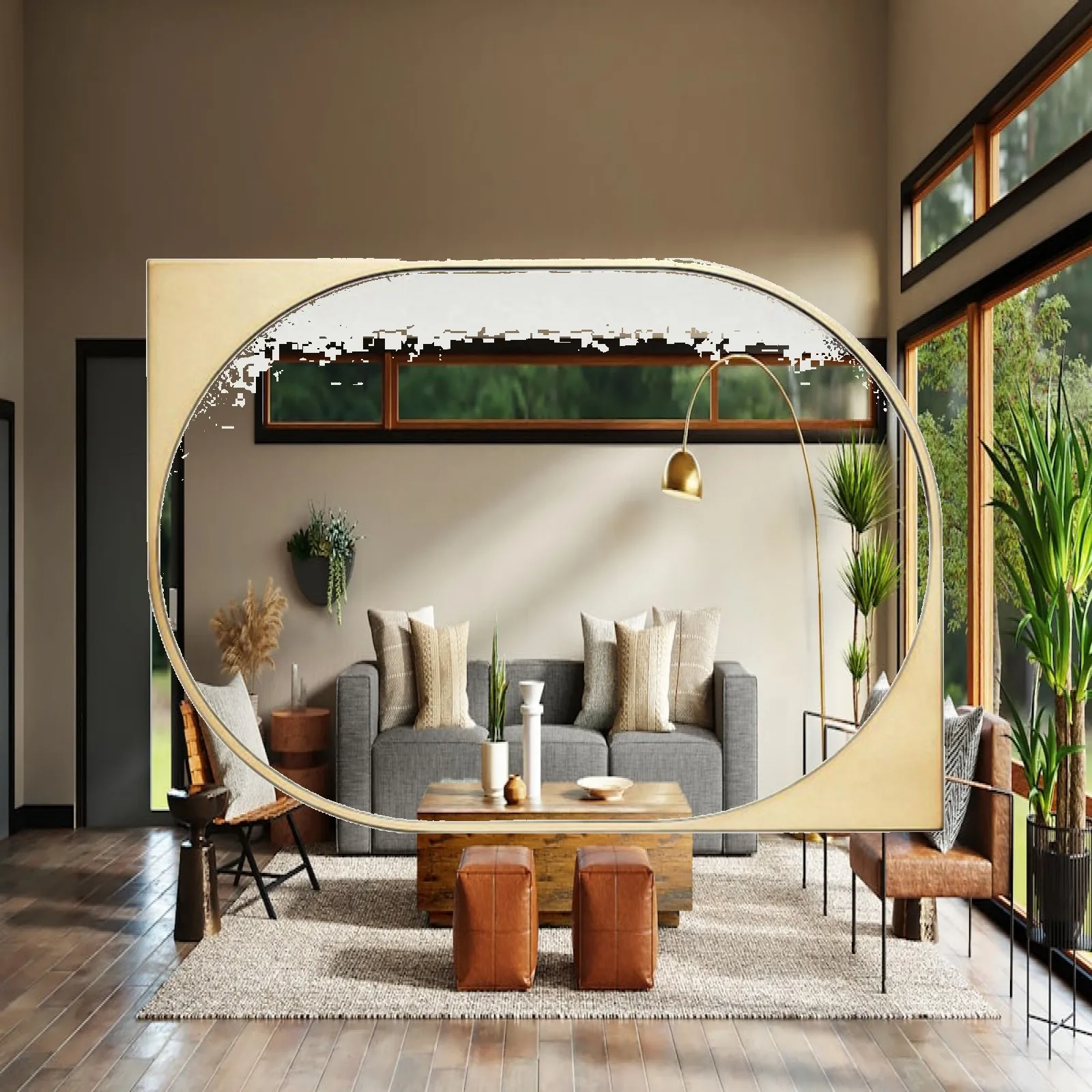 Irregular Shape Wall Mirror Gold Frame Modern Decorative Mirror for Entryway Living Room Wall Decor