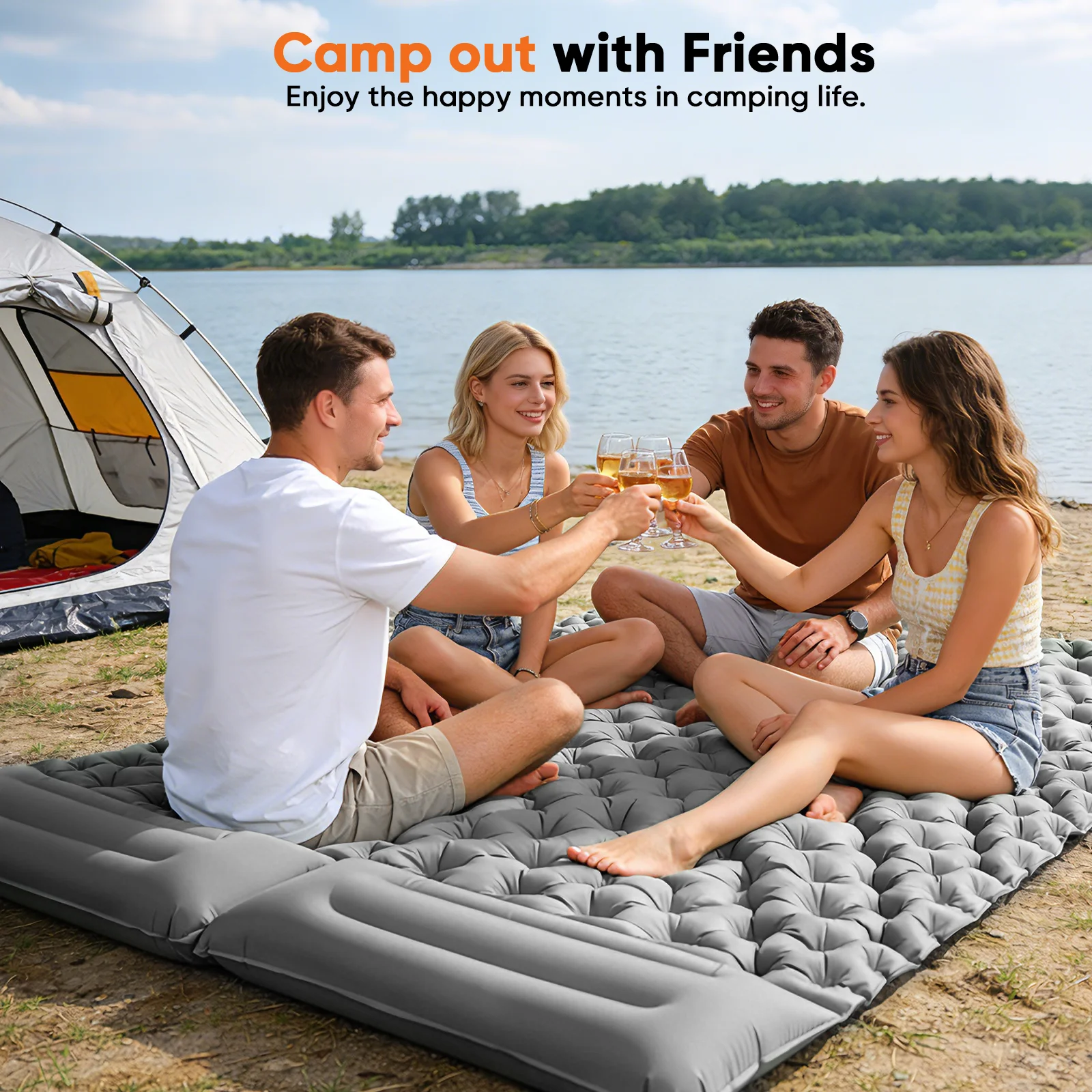 Colchoneta inflable ultraligera doble para acampar de 190*120*10cm, colchón portátil para acampar, cama de aire para mochileros, senderismo, playa, tienda de campaña