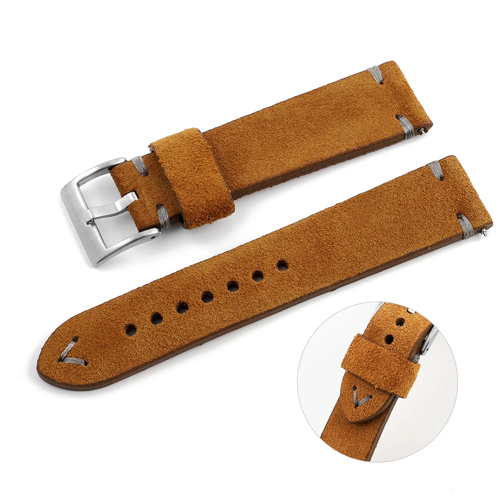 Cow Suede Watch Strap 18mm 20mm 22mm Band Vintage Handmade Watchband Tan Brown Replacement Belts for Watch Accessories