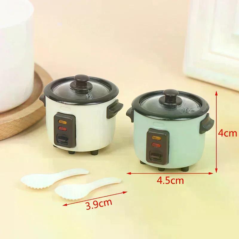 1/12 Dollhouse Miniature Rice Cooker W/ Rice Spoon Model Kitchen Accessories For Doll House Decor Kids Pretend Play Toys Gift